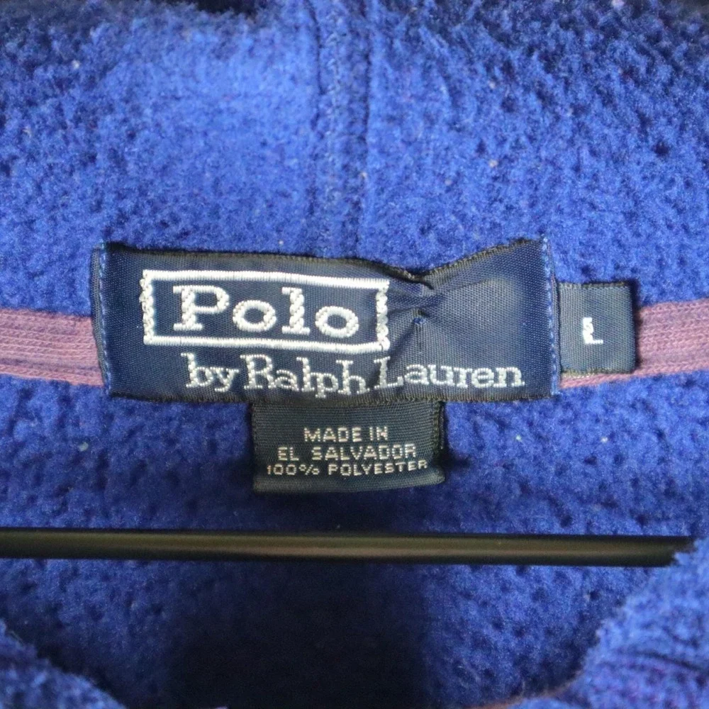 Vintage Polo Ralph Lauren Full Zip Fleece Hoodie Blue‎ Size Large 26x26.5